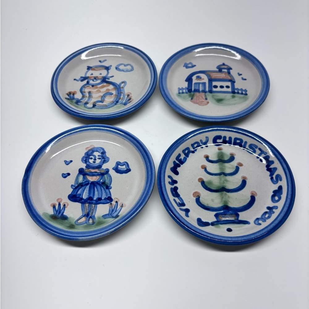 M. A. Hadley Pottery Set Of 4 Coasters Home/Holiday Scenes Signed